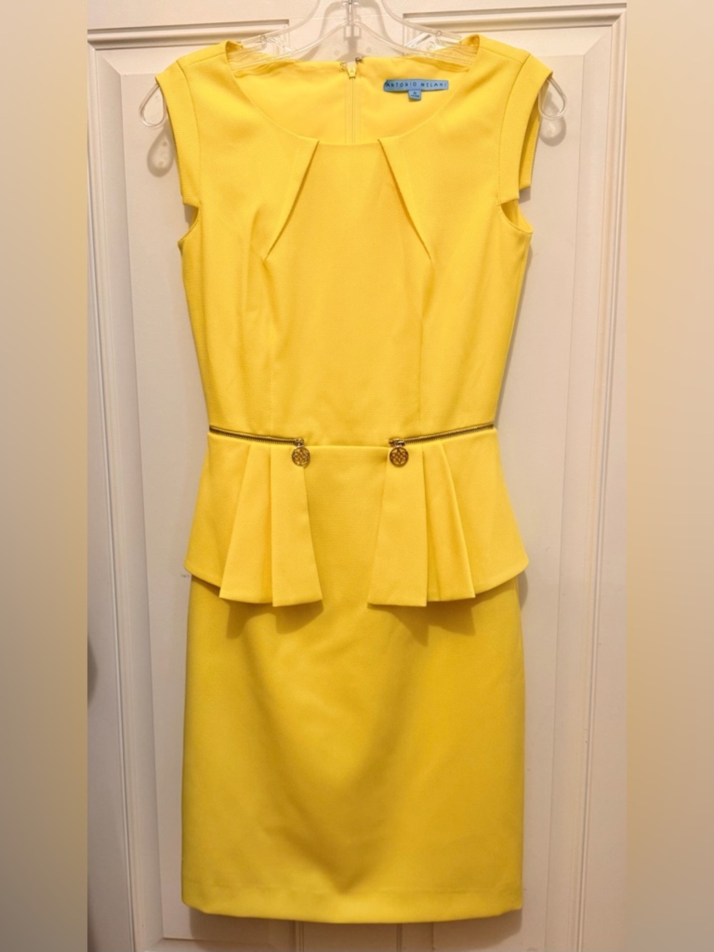ANTONIO MELANI Bright Yellow Peplum Midi Dress